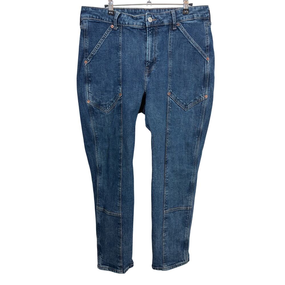 Old Navy O.G. Straight Jeans Womens 14 Blue High Rise Stretch Seamed Pockets